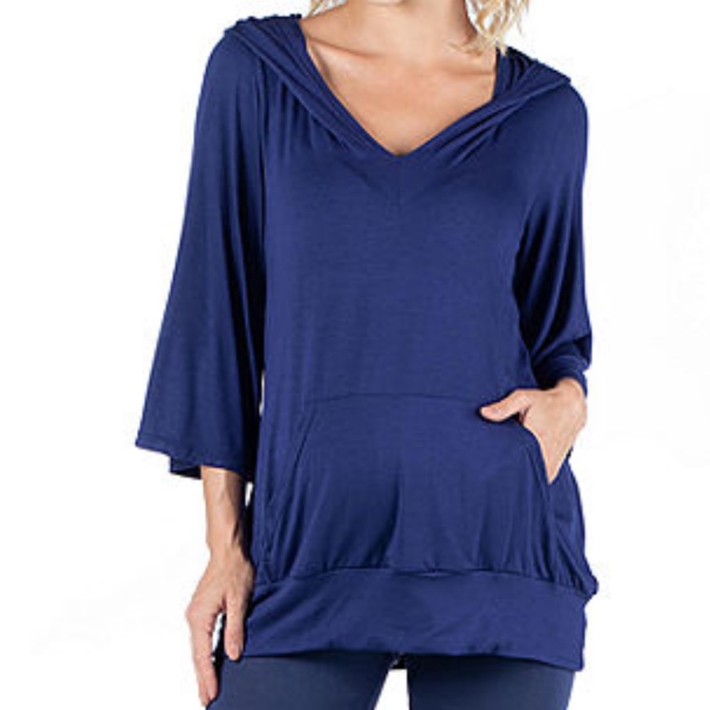 24/7 Comfort Apparel Maternity Hooded 3/4 Sleeve Tunic Top